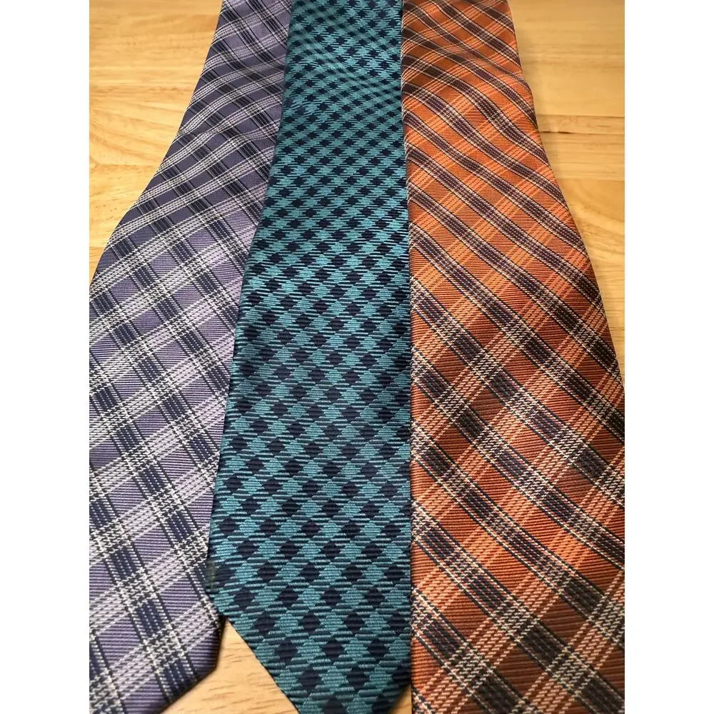 Set of 3 IZOD Men's Silk Neck Ties Purple Teal and Orange Plaids JL
